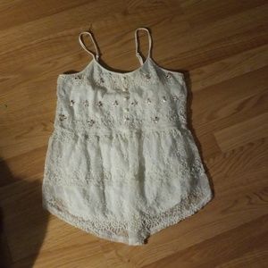 White tank top with rhinestone flowers